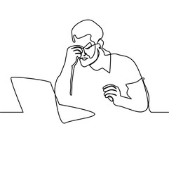 one line drawing man with laptop