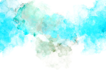 Watercolor painted background with blots and splatters. Brush stroked painting. 2D Illustration.