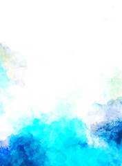 Watercolor painted background with blots and splatters. Brush stroked painting. 2D Illustration.