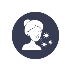 woman couhing covid 19 virus icon, block style