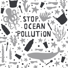Fototapeta na wymiar Seamless patern with lettering Stop ocean pollution.