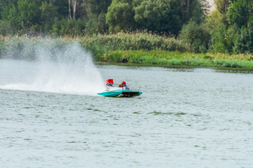 Fototapeta premium Motor speed boat on racing