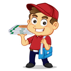 Food delivery man delivering pizza