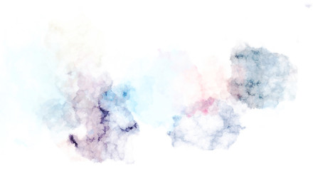 Watercolor painted background with blots and splatters. Brush stroked painting. 2D Illustration.