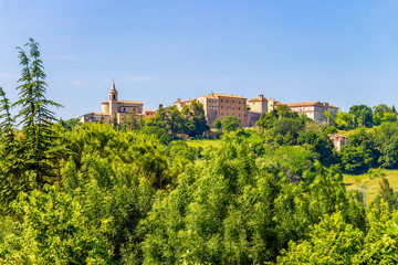 Fototapeta na wymiar Distant view of Monte Roberto from Castelbellino, Province of Ancona, Marche Region, Italy