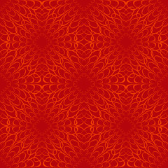 Seamless geometric floral pattern in the style of art Deco and Indian motifs in the vector, orange background