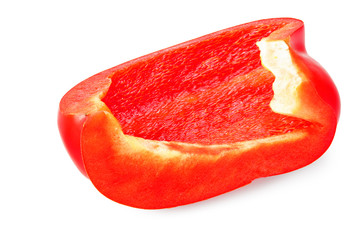 cut slices of red sweet bell pepper isolated on white background