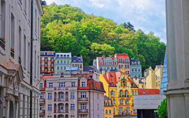 Street and building architecture of Karlovy Vary