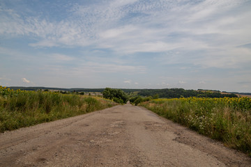 field road between hills