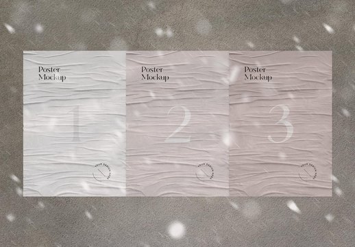 3 Outdoor Wall Posters Mockup with Shadow and Snow Overlay