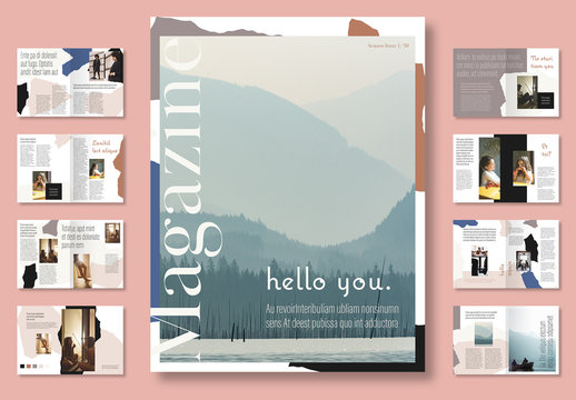 Magazine Layout with Neutral Tone Abstract Elements