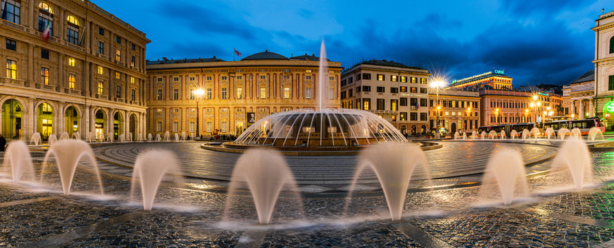 Piazza De Ferrari in Genoa by night