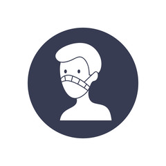 man with mouth mask icon, block style