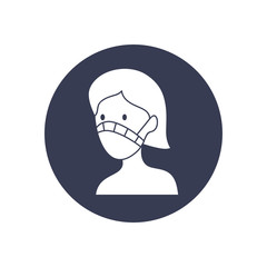 woman with mouth mask icon, block style