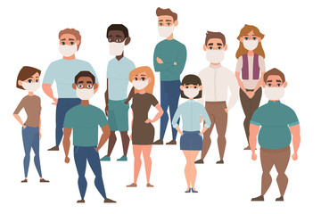 Chinese Coronavirus, Covid-19, 2019-ncov in China Pandemic. People in white medical face mask. China pathogen Wuhan virus. Vector illustration.