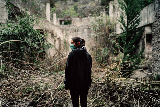 Patient suffering from infectious disease,sick person in mask.Scared woman suffering from symptoms of incurable infectious disease.Woman with illness.Nosophobia