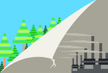 Fully editable vector illustration showing an individual changing from pollution and contamination to a healthy environment 