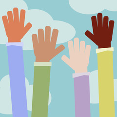Fototapeta premium 21 March, International Day for the Elimination of Racial Discrimination. Vector flat illustration stops racism. Hands with different skin tone. International Day of Tolerance. 