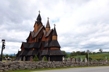 Fototapeta na wymiar Heddal Stave Church, Norways largest stave church, Notodden municipality, the best preserved of wooden churches.