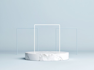 Modern minimalism mock up podium display, blue background, 3d render, 3d illustration - obrazy, fototapety, plakaty