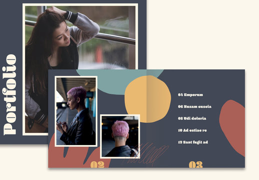Dark Blue Portfolio Layout with Abstract and Hand-Drawn Elements