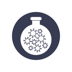 flask with covid 19 virus icon, block style