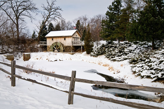 A replica of the 1839 Hiram Buttrick Mill, located on the Sequoit Creek in Antioch, IL.