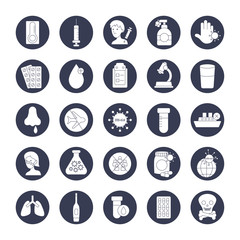 Icon set of injection and covid 19 concept, block style