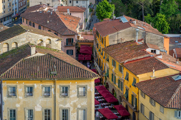 Close aerial view of Pisa old street and historical houses. Toscano, Italy.