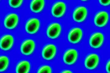 Pattern made with green easter eggs with creative neon lightening. Flat lay style