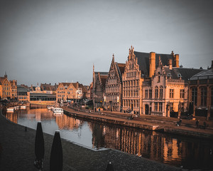 Naklejka premium Gent the admirable belgium city for the architecture the classic buildings the fairytale atmosphere and the river