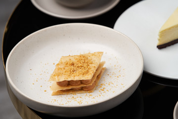 Traditional tea ceremony. Sweets dessert cookies cake and teapot