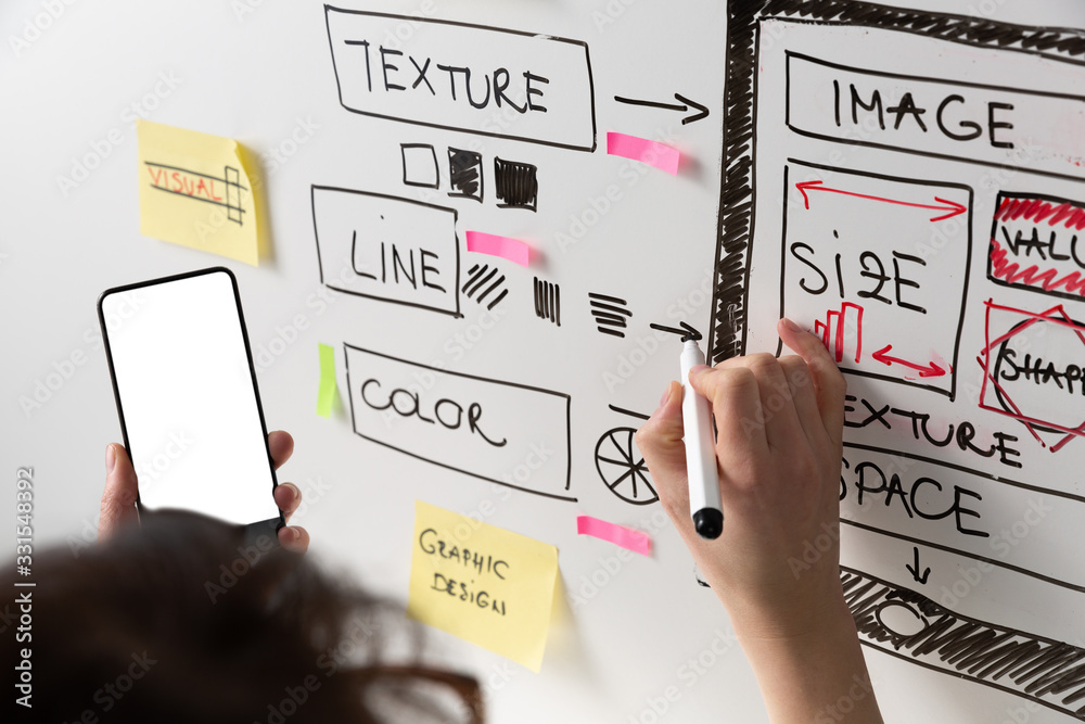 Sticker women website designer creative planning application development drawing template layout framework w