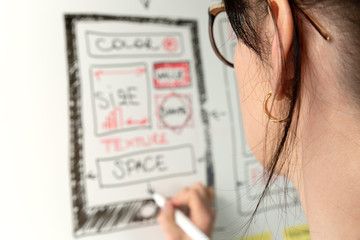 Women website designer creative planning application development drawing template layout framework...