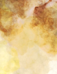 Watercolor painted background with blots and splatters. Brush stroked painting. 2D Illustration.