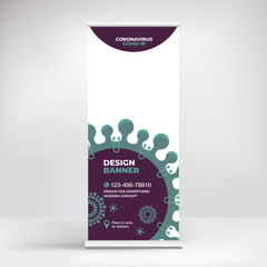 Banner coronavirus covid-19, roll-up for posting information, website background, illustration of deadly virus	