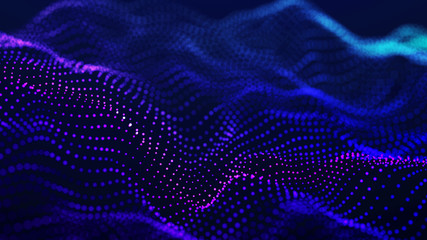 Abstract futuristic wave background. Network connection dots and lines. Digital background. 3d rendering.