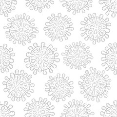 Obraz premium Coronavirus COVID-19 cells seamless pattern vector illustration. Virus bacteria background isolated on white
