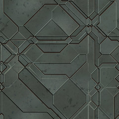 Nahtlose SciFi-Panels. Futuristische Textur. Geometrisches Muster des Raumschiffrumpfes. 3D-Darstellung. Technologiekonzept.