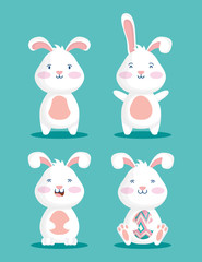 Obraz na płótnie Canvas happy easter celebration card with rabbits characters