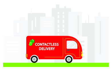 Contact less delivery concept. Contact free delivery icon. Coronavirus protection. Hands free delivery. Stock vector illustration, isolated on white background.