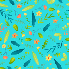 Bright flowers and wild herbs seamless pattern.