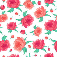 Garden wild flowers with leaves seamless pattern.