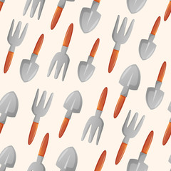 Gardening tools on white seamless pattern.