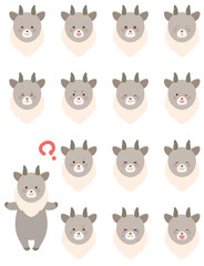 カモシカの顔のイラスト　セット