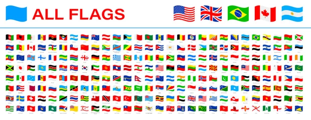 Fotobehang All World Flags - Vector Waving Flat Icons. 2020 versions of flags © Porcupen
