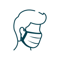 man with mouth mask icon, line style