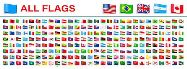 Fotobehang All World Flags - Vector Tag Label Flat Icons. 2020 versions of flags © Porcupen