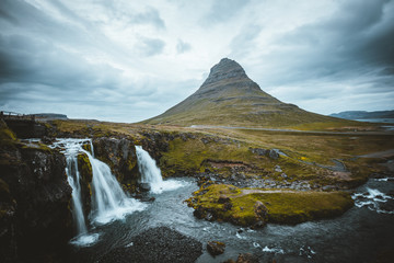 Kirkjufell Mountain in Iceland. Moody Travel Photography