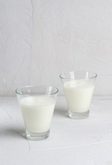 Homemade fermented kefir drink on a white background, copy space, place for text.